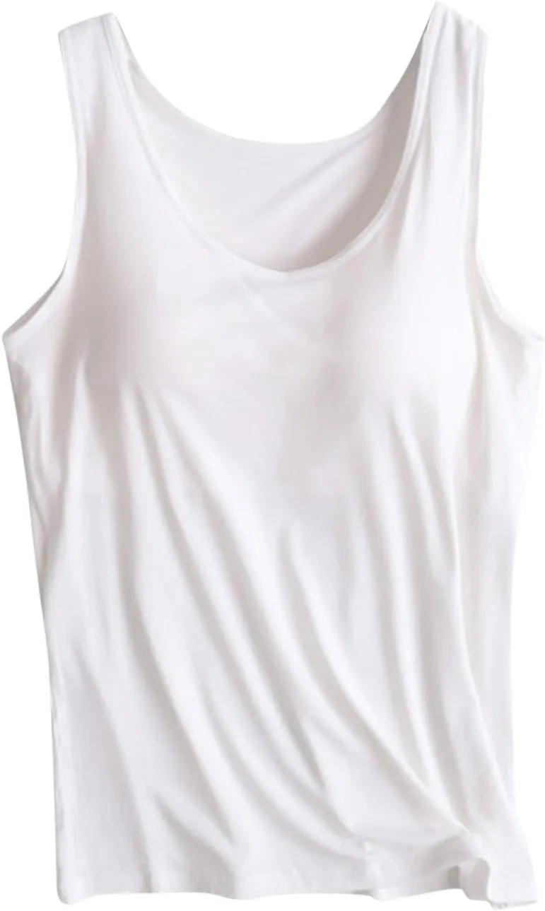 Camisole Tops for Women Built in Bra Casual Scoop Neck Sleeveless Yoga Shirts Basic Padded Tank Tops Summer Clothes
