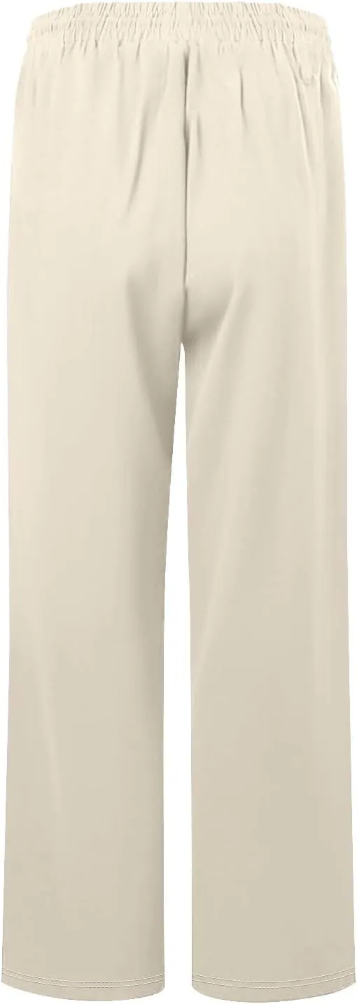 Capris Pants for Women Cotton Linen Summer Casual Loose Straight Wide Leg Loose Drawstring Vacation Cropped Shorts