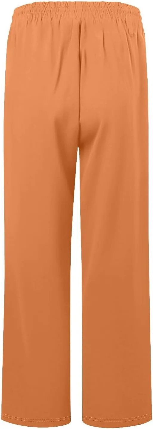 Capris Pants for Women Cotton Linen Summer Casual Loose Straight Wide Leg Loose Drawstring Vacation Cropped Shorts