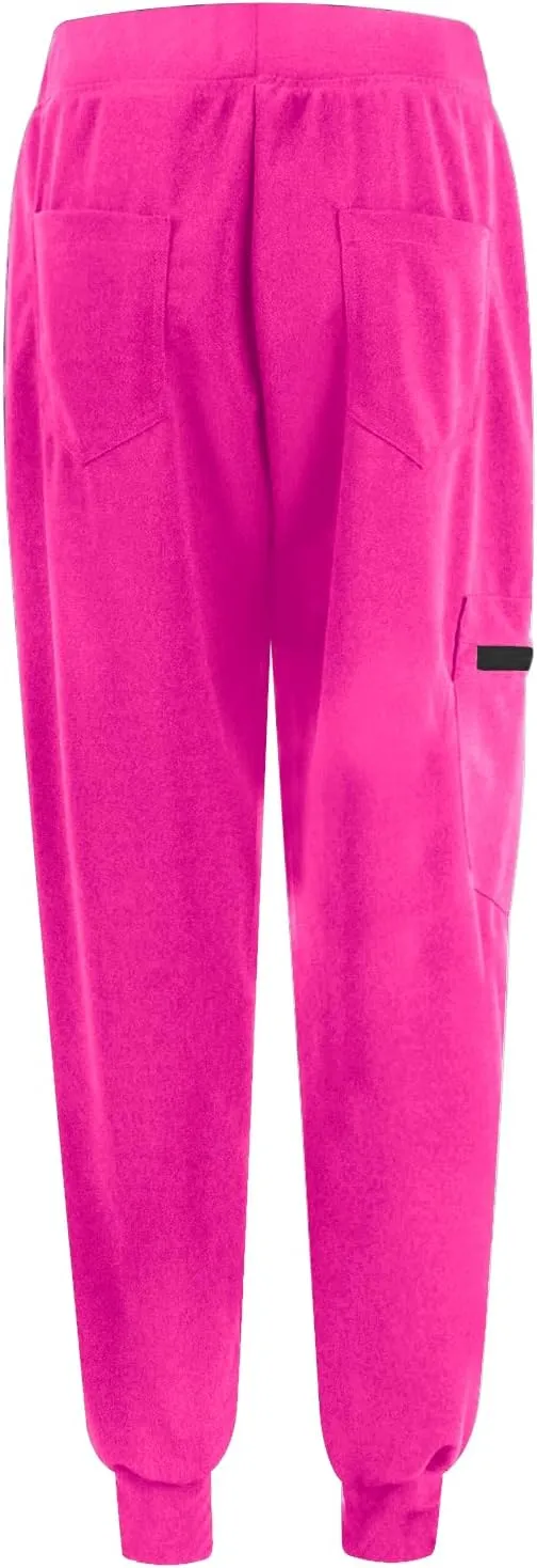 Cargo Scrub Pants for Women Jogger Style High Waisted Drawstring Outdoor Quick Dry Athletic Hiking Pants w/Pockets