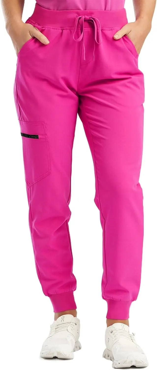 Cargo Scrub Pants for Women Jogger Style High Waisted Drawstring Outdoor Quick Dry Athletic Hiking Pants w/Pockets