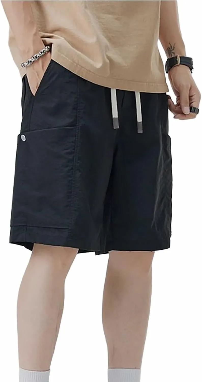 Cargo Shorts for Men Thin Baggy Comfy Retro Functional Sport SweatShorts Trendy Drawstring Summer Shorts with Pockets