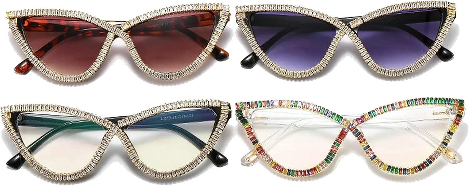Cat Eye Crystal Diamond Sunglasses Women Vintage Triangle Shades Rhinestone Metal Sun Glasses For Female Bling Bling Eyewear