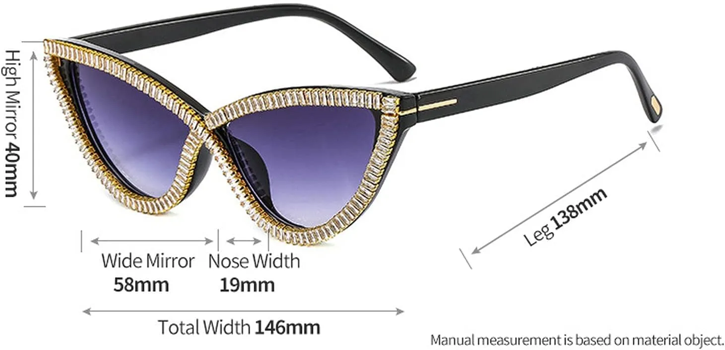 Cat Eye Crystal Diamond Sunglasses Women Vintage Triangle Shades Rhinestone Metal Sun Glasses For Female Bling Bling Eyewear