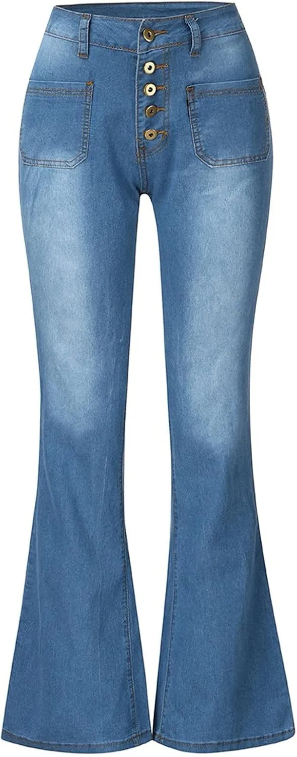 Cdiecer Flared Jeans Women Bell Bottom Jeans Button Closure Jeans Pants High Waisted Stretch Jeans Tummy Control Jeans Y2k
