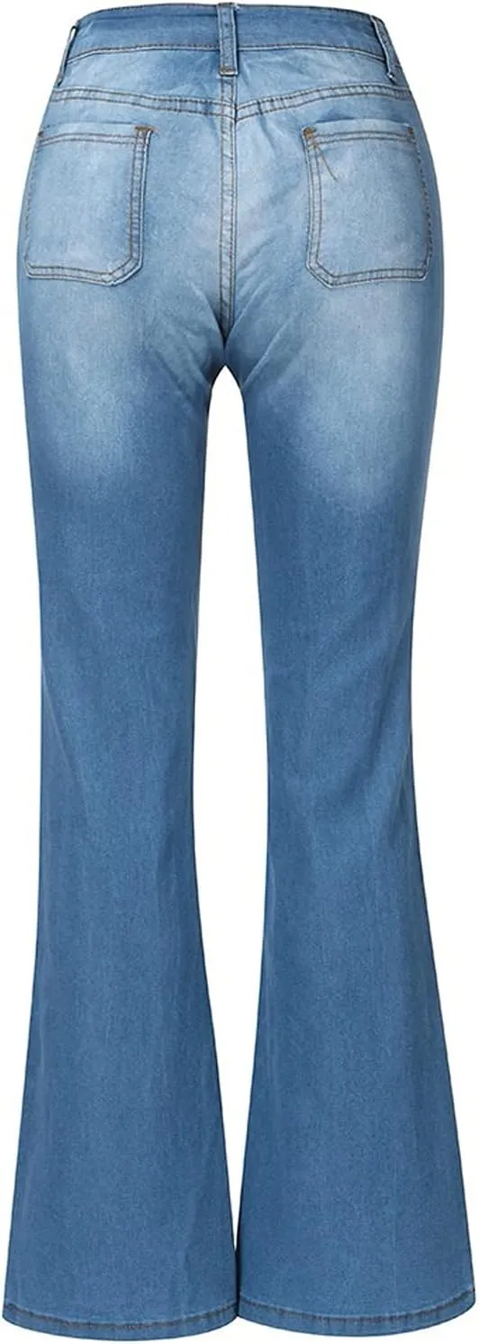 Cdiecer Flared Jeans Women Bell Bottom Jeans Button Closure Jeans Pants High Waisted Stretch Jeans Tummy Control Jeans Y2k