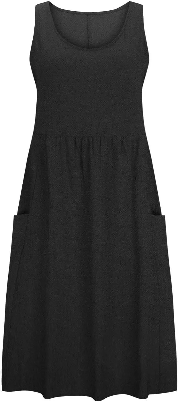 Ceboyel Women Boho Cotton Linen Maxi Dress Beach Vacation Tank Dresses Sleeveless Scoop Neck Sun Dress Trendy Ladies Clothing