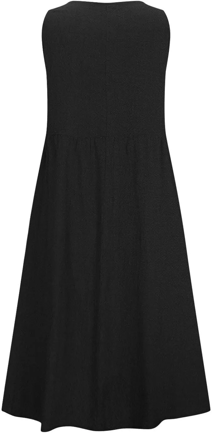Ceboyel Women Boho Cotton Linen Maxi Dress Beach Vacation Tank Dresses Sleeveless Scoop Neck Sun Dress Trendy Ladies Clothing