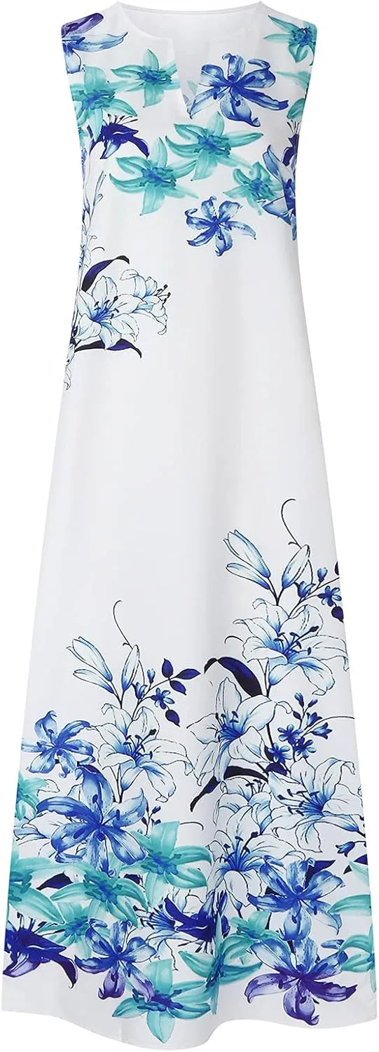 Ceboyel Womens Boho Floral Maxi Dresses Floral Flowy Long Dresses Sleeveless Sun Dress Casual Summer Trendy Outfits 2024