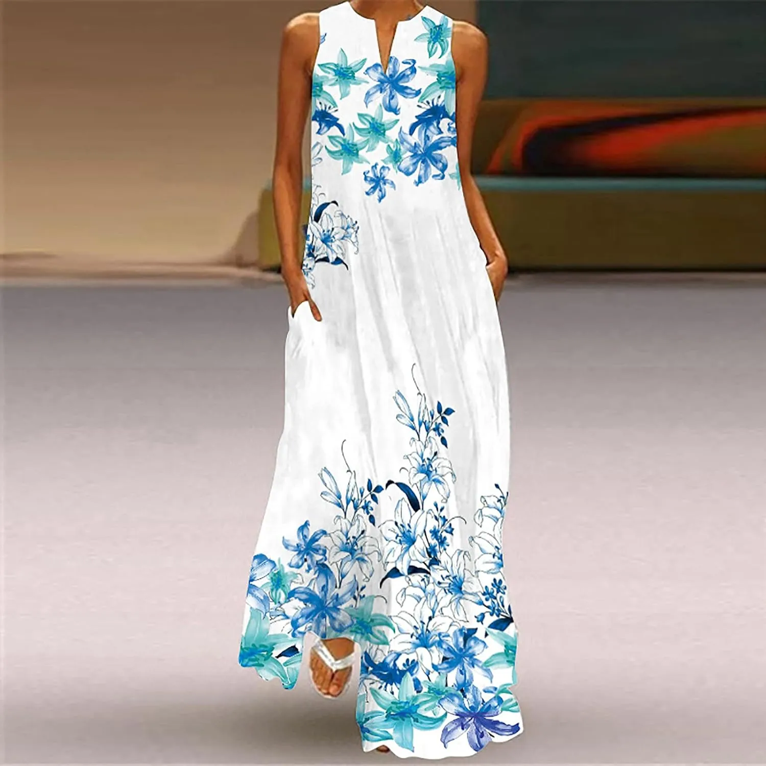 Ceboyel Womens Boho Floral Maxi Dresses Floral Flowy Long Dresses Sleeveless Sun Dress Casual Summer Trendy Outfits 2024