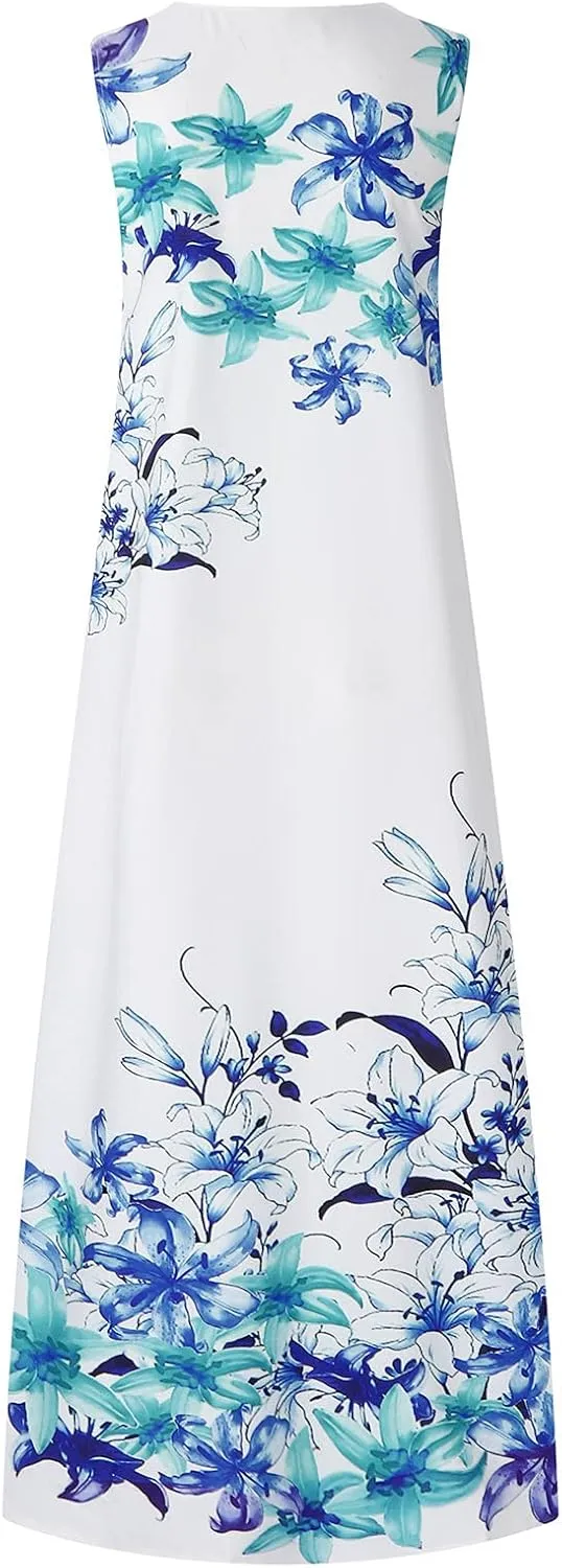 Ceboyel Womens Boho Floral Maxi Dresses Floral Flowy Long Dresses Sleeveless Sun Dress Casual Summer Trendy Outfits 2024