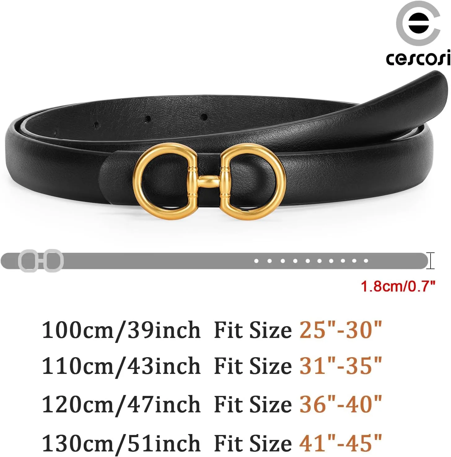 CESCOSI Women Skinny Leather Belts Ladies 2 Pack Thin Waist Belts with Gold Buckle for Dresses 0.7" Width