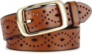 CHAOREN Womens Belts for Jeans - Leather Belt Women 1.3" Width - Genuine Leather Crafted by Hand
