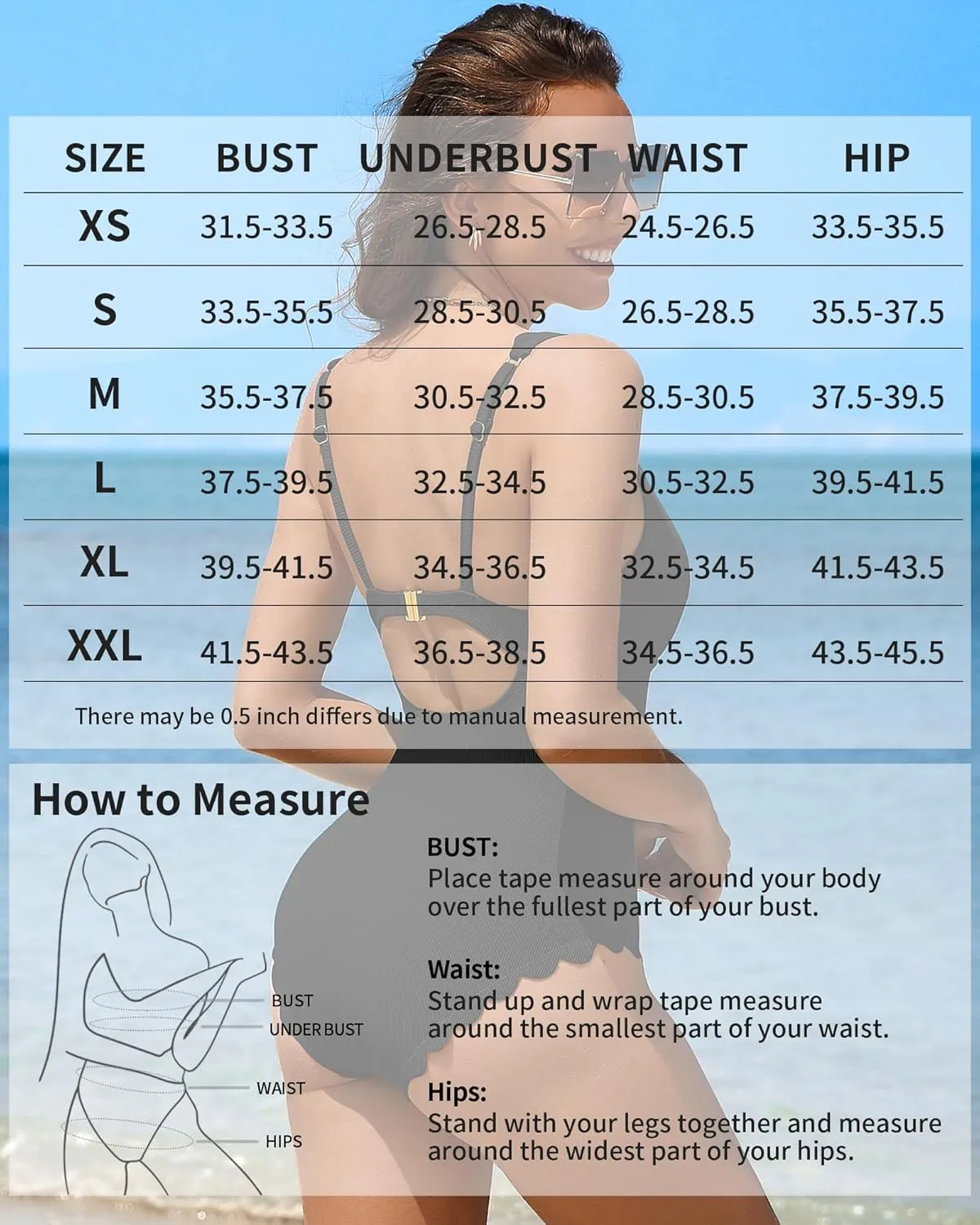 Charmo Womens Scalloped Ribbed One Piece Swimsuits Retro Square Neck Modest Bathing Suits