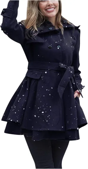cooki Fall Jackets for Women 2023 Women Wool Trench Coat Winter Double-Breasted Jacket with Belts Casual Winter Classic Coat