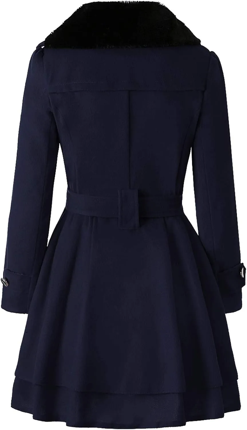 cooki Fall Jackets for Women 2023 Women Wool Trench Coat Winter Double-Breasted Jacket with Belts Casual Winter Classic Coat