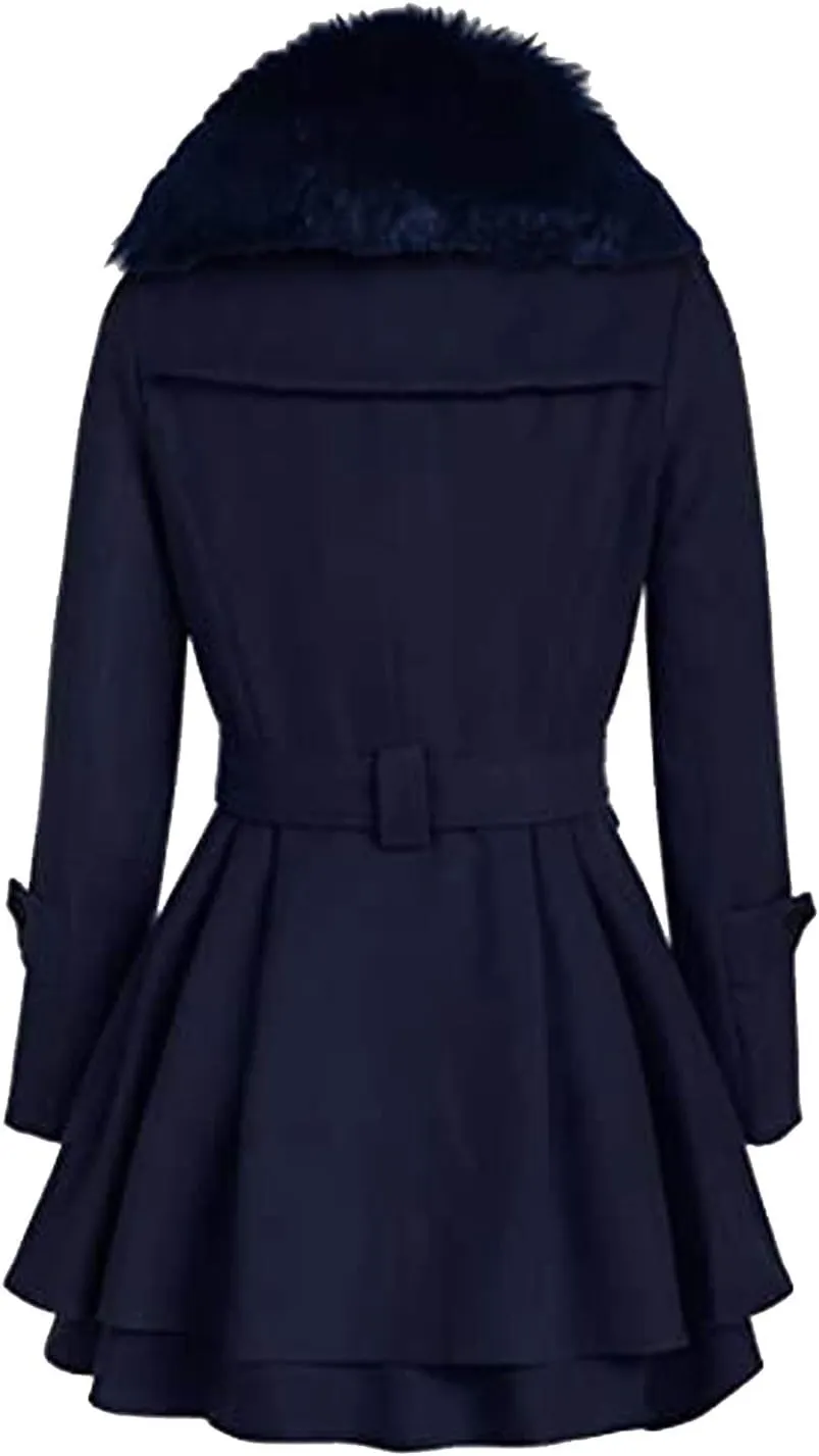 cooki Fall Jackets for Women 2023 Women Wool Trench Coat Winter Double-Breasted Jacket with Belts Casual Winter Classic Coat