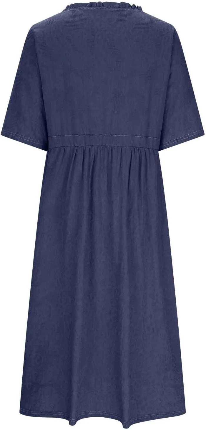 Cotton Linen Dresses for Women Summer Embroidered Sleeve A Line Comfy Cotton Maxi Dress Trendy Summer Vacation Clothes