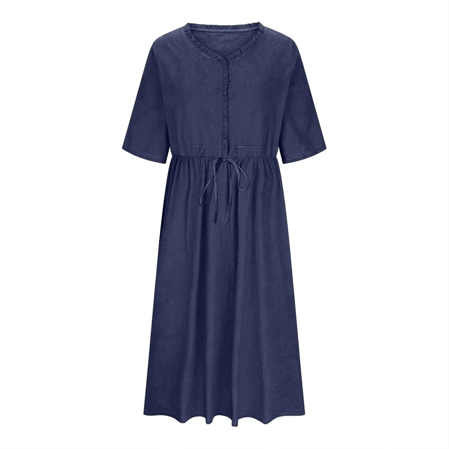 Cotton Linen Dresses for Women Summer Embroidered Sleeve A Line Comfy Cotton Maxi Dress Trendy Summer Vacation Clothes