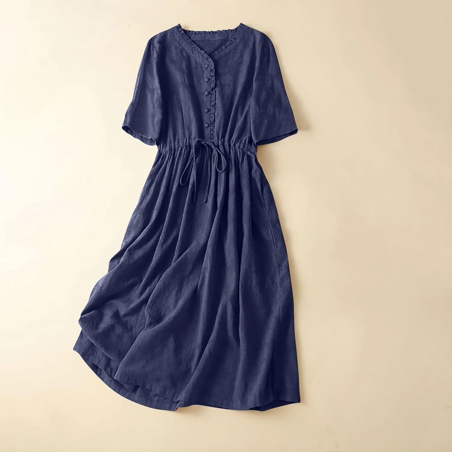 Cotton Linen Dresses for Women Summer Embroidered Sleeve A Line Comfy Cotton Maxi Dress Trendy Summer Vacation Clothes