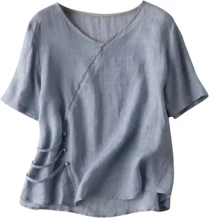 Cotton Linen Tops for Women Half Sleeve Work Blouses Dressy Casual Tunic Shirt Breathable Summer Basic Tees Tunics