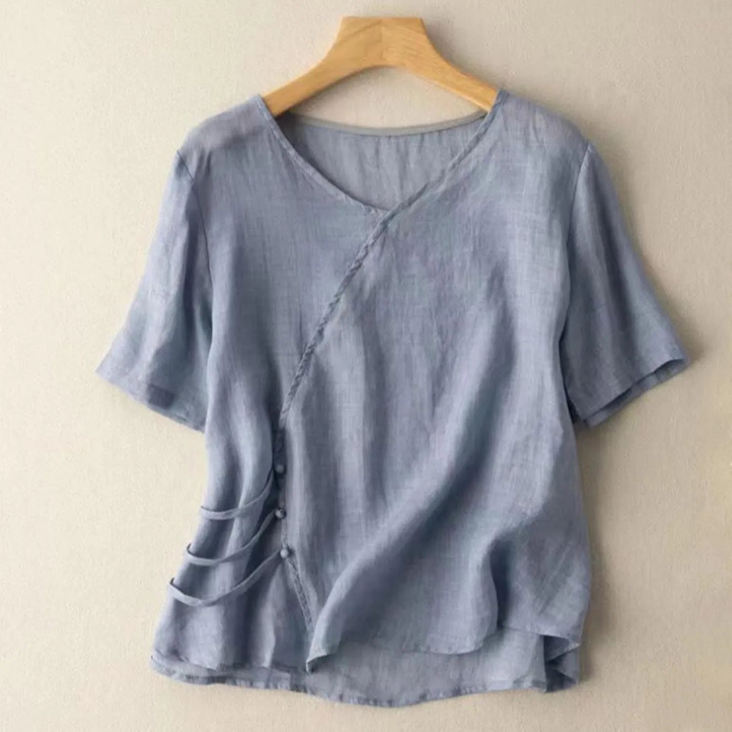 Cotton Linen Tops for Women Half Sleeve Work Blouses Dressy Casual Tunic Shirt Breathable Summer Basic Tees Tunics