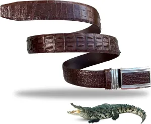 Dark Brown Men's Alligator Leather Belt Freesize Crocodile Ratchet Removal Automatic Pin Buckle Golf Jeans Dress Exotic Luxury Premium BEHO33-FBM