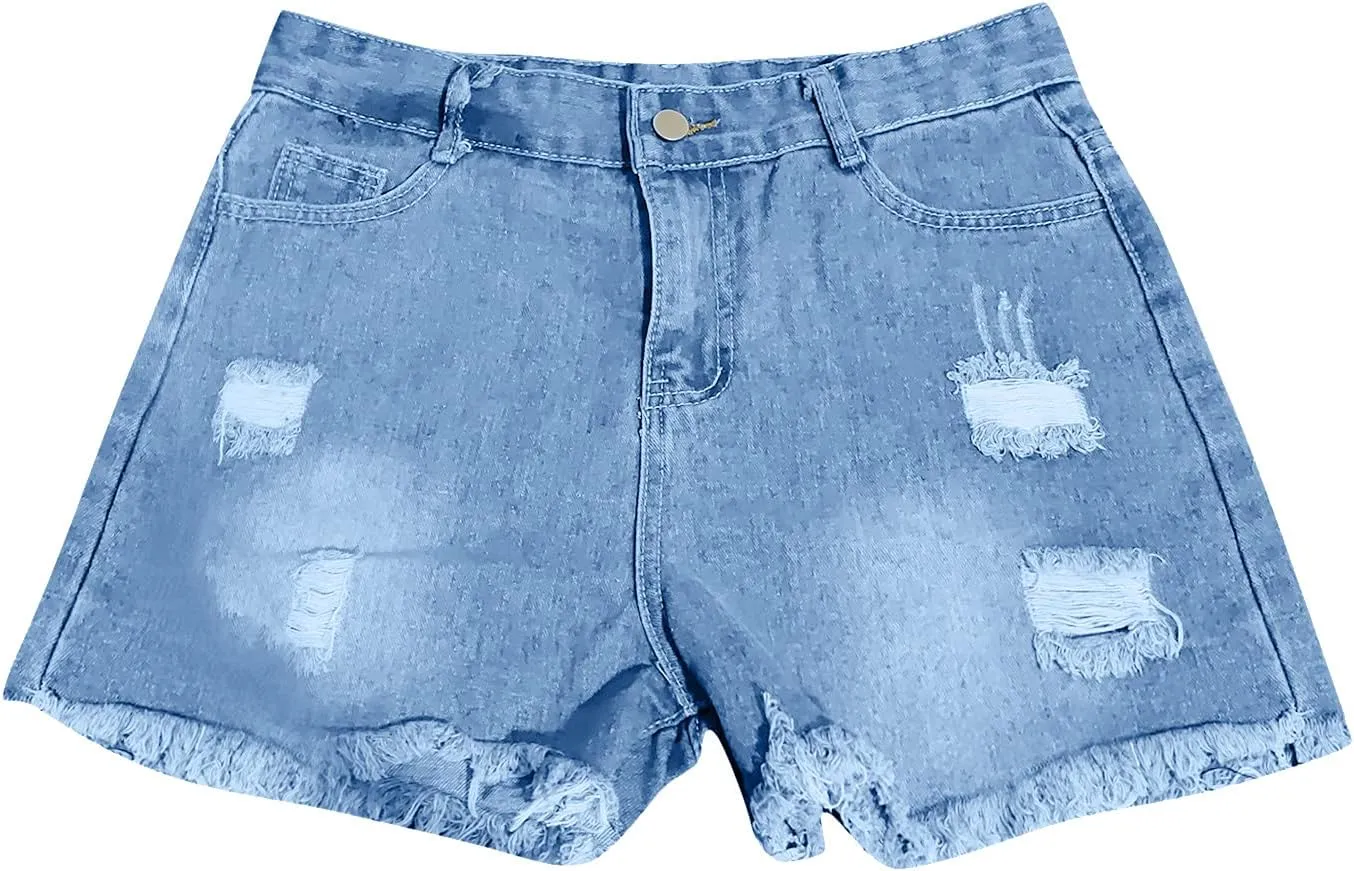 Denim Shorts for Women High Waisted Stretchy Jean Shorts Distressed Summer Jeans Cut Off Cute Jean Shorts
