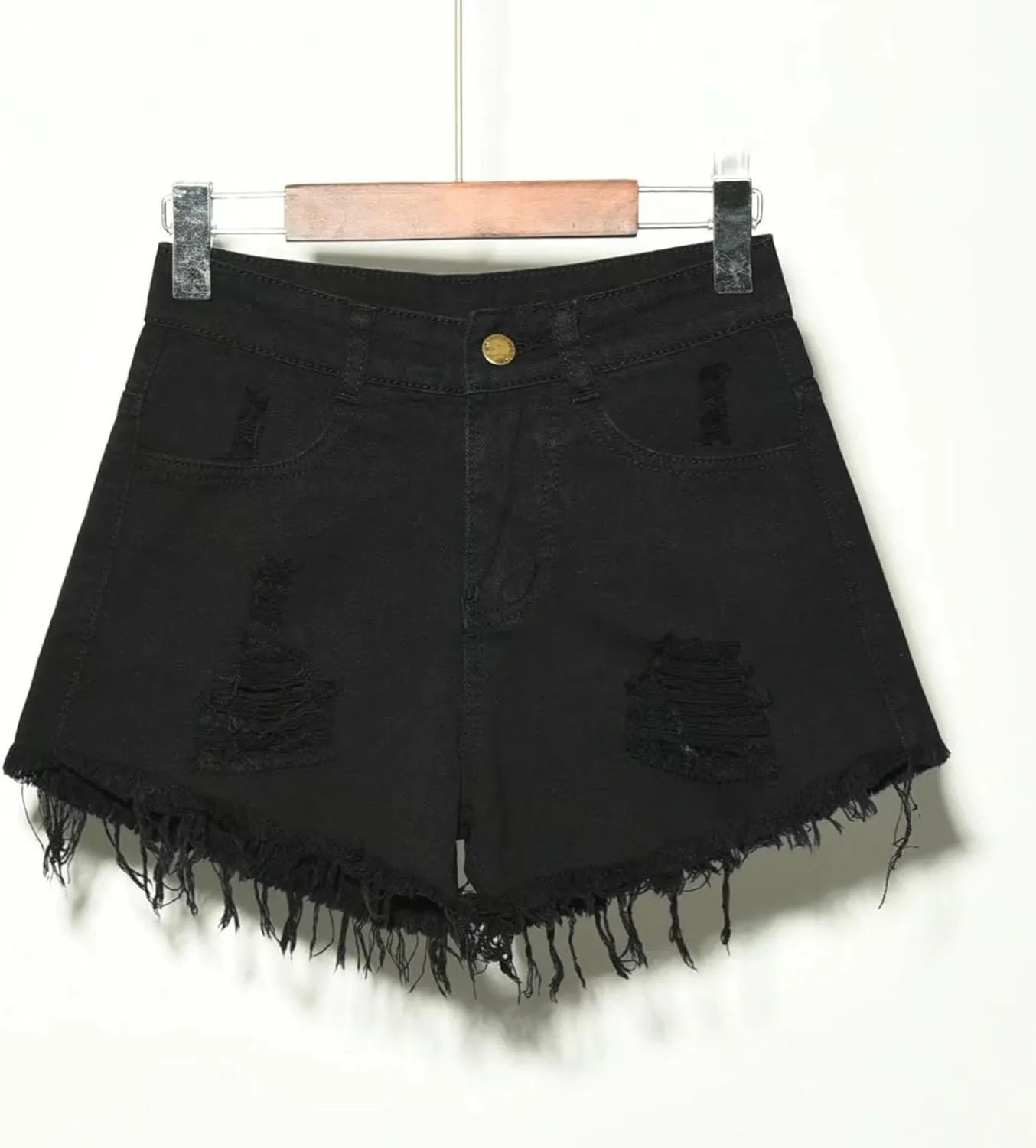Denim Shorts for Women Mid-High Waisted Ripped Denim Jean Shorts Frayed Hem Stretchy Summer Hot Short Pants