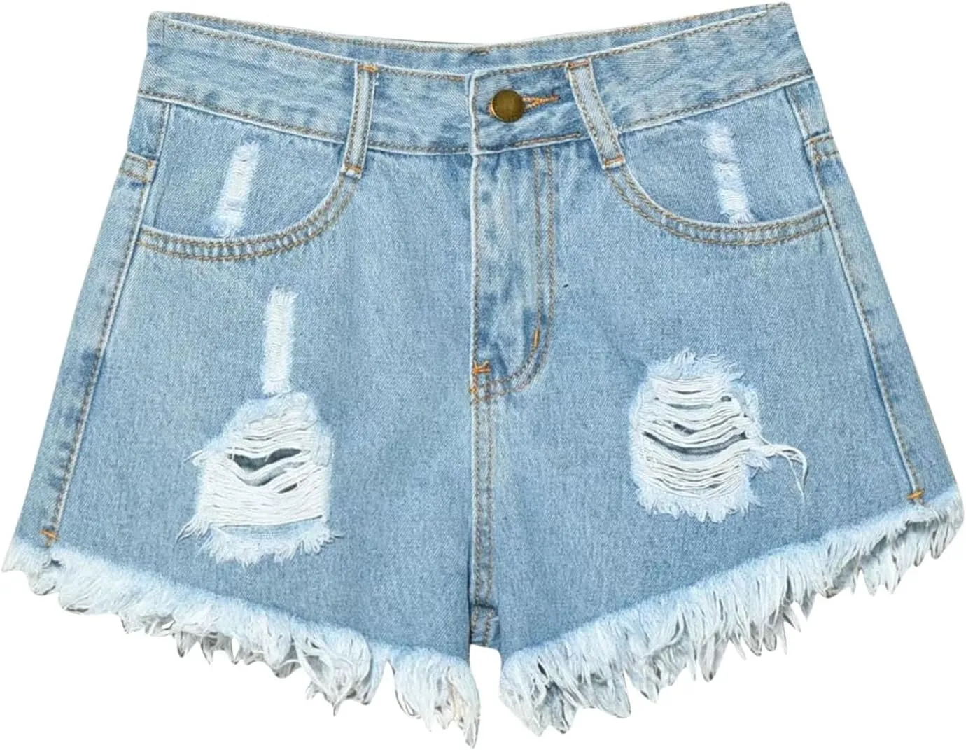 Denim Shorts for Women Mid-High Waisted Ripped Denim Jean Shorts Frayed Hem Stretchy Summer Hot Short Pants