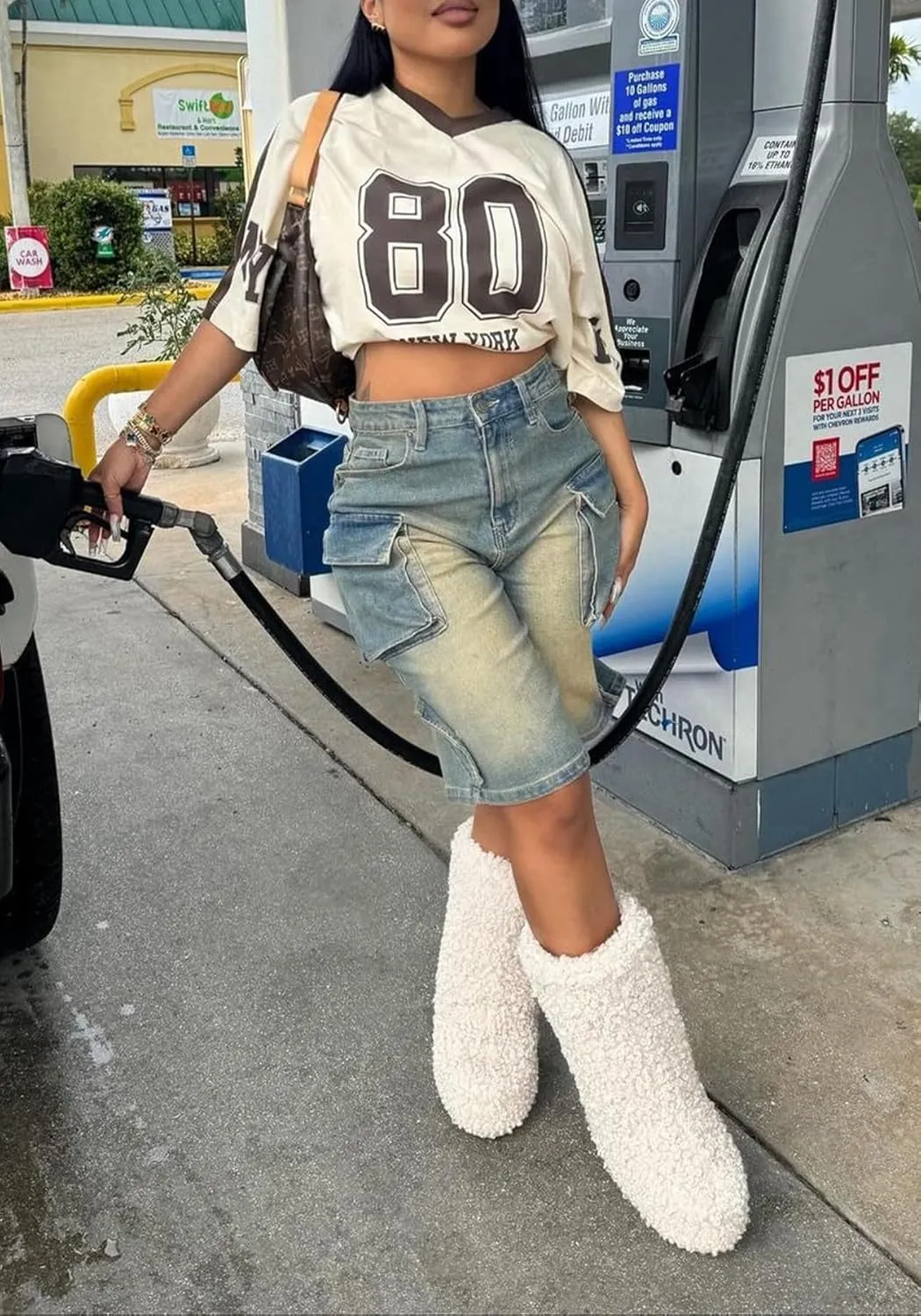 Denim Shorts Women Vintage High Waisted Wide Leg Baggy Jean Shorts with Pockets Streetwear
