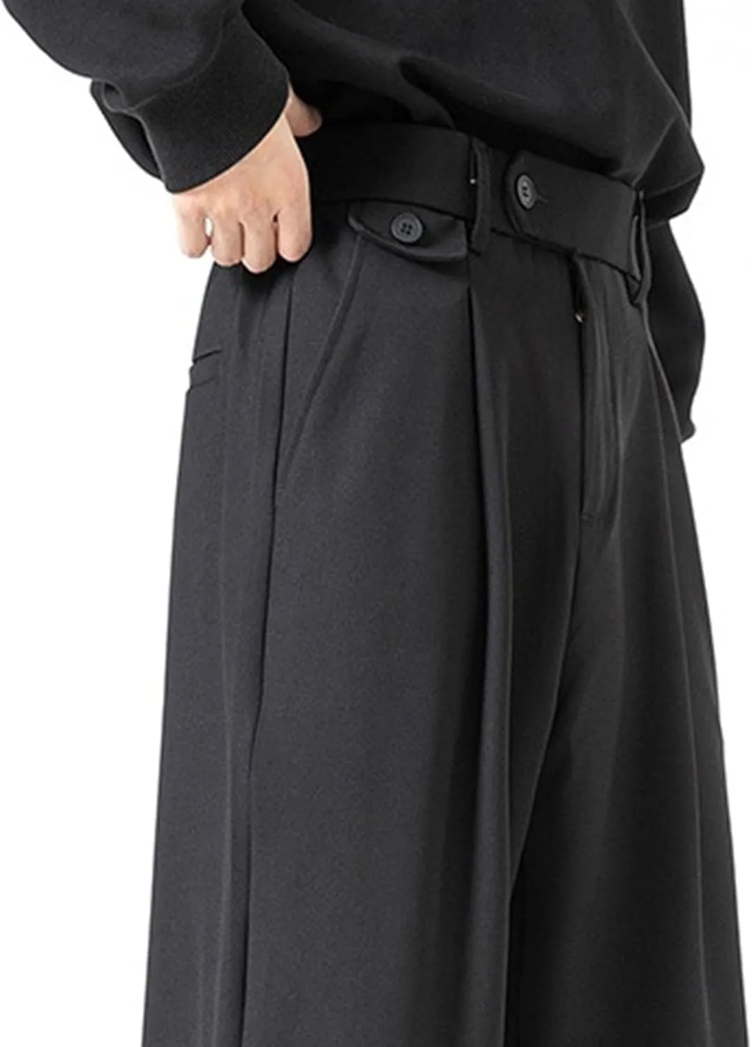 DGHM-JLMY Men's Pleated High Waist Straight Leg Pants Loose Fit Casual Pants Loose Wide Leg Suit Pant Trousers