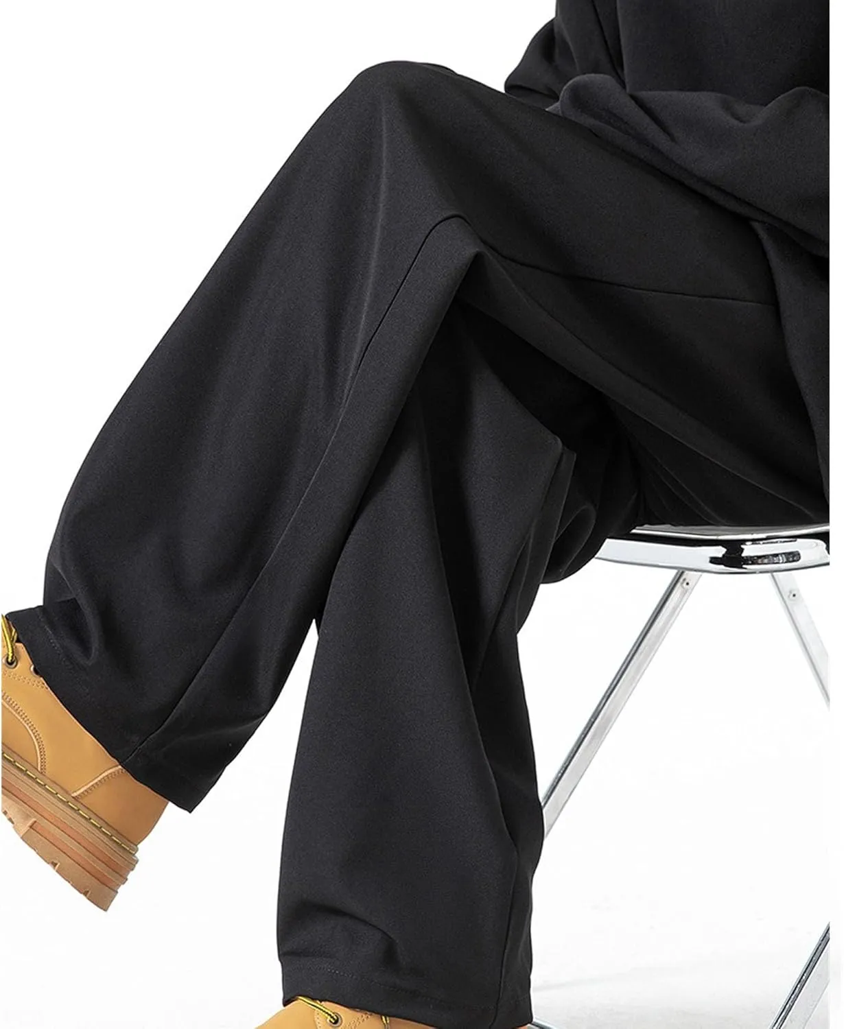 DGHM-JLMY Men's Pleated High Waist Straight Leg Pants Loose Fit Casual Pants Loose Wide Leg Suit Pant Trousers