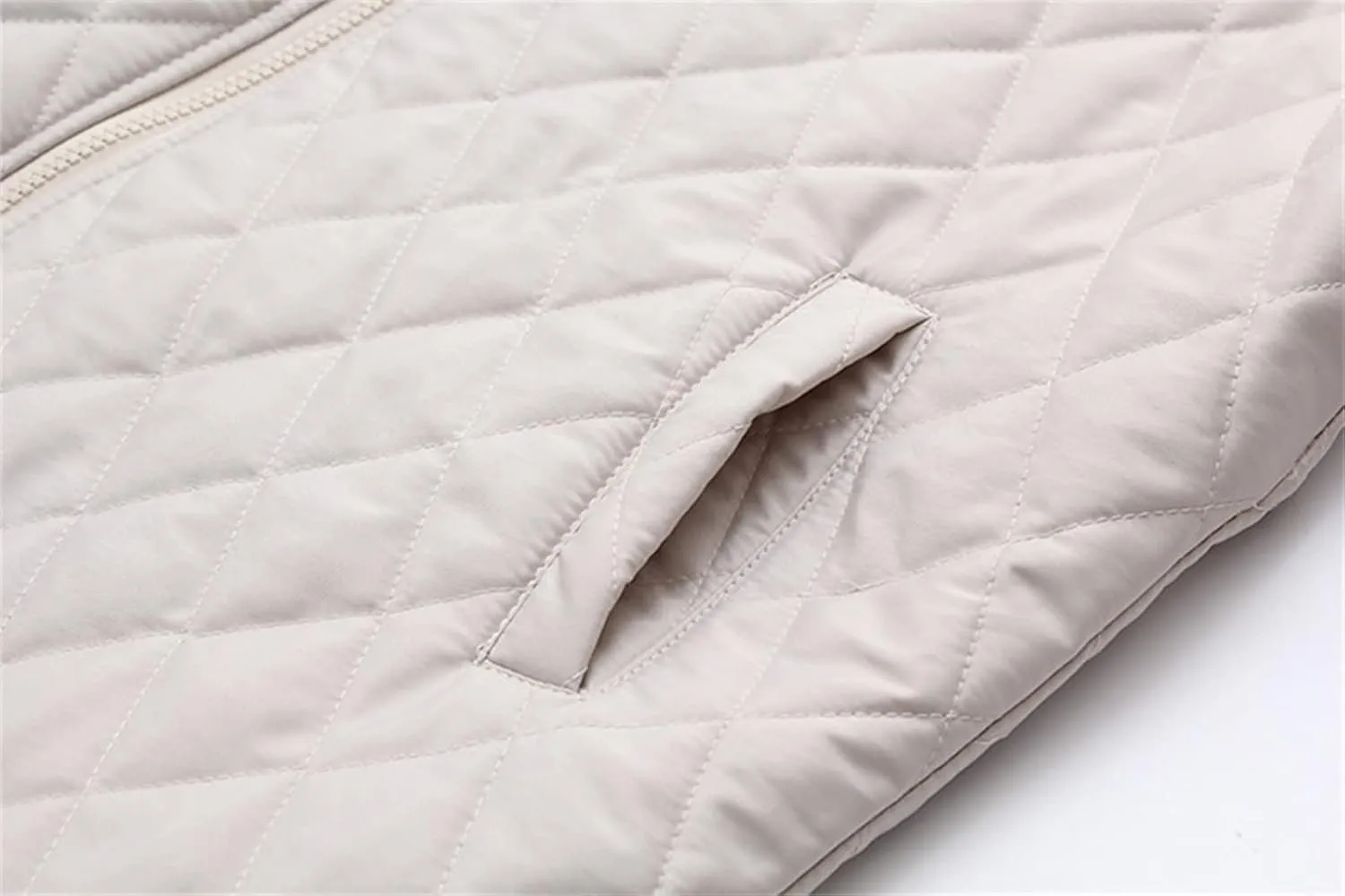 DGHM-JLMY Women Jacquard Casual Long Thin Baseball Coat Diamond Quilted Lightweight Puffer Jacket Thickened Warm Down Jacket