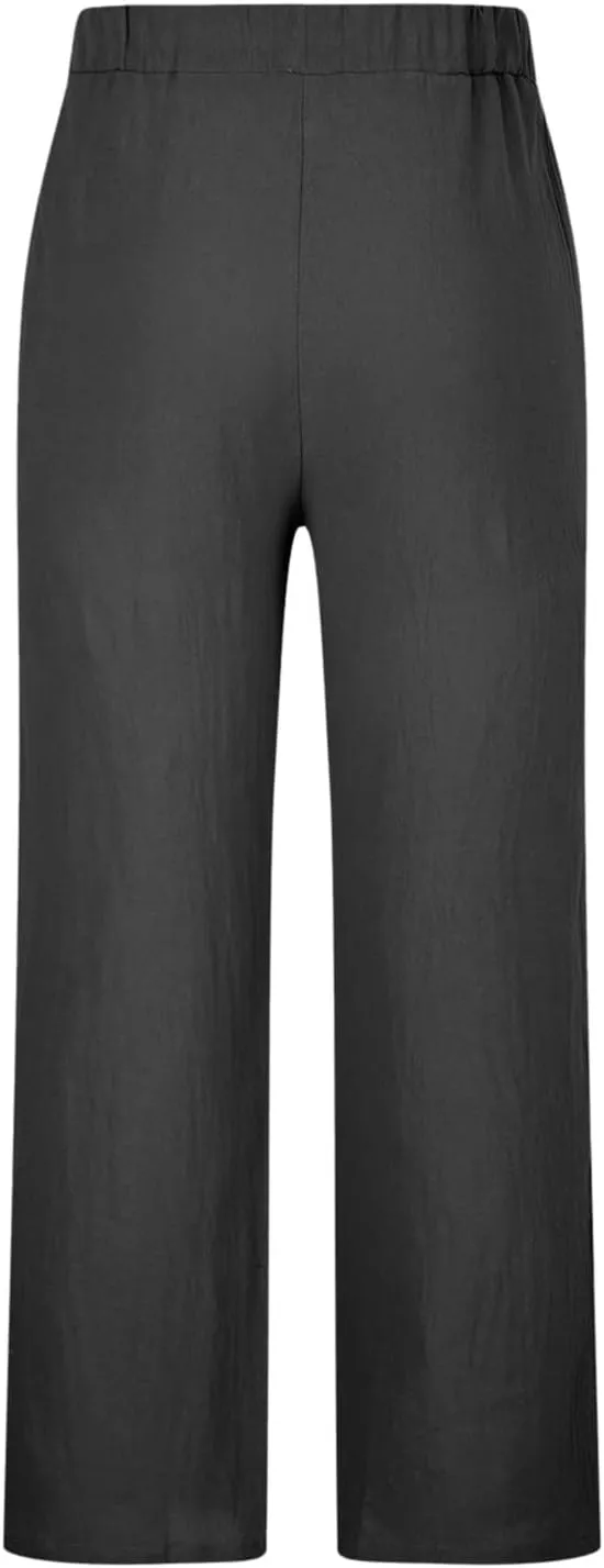 Dgoopd Men's Cotton Linen Pants Casual Elastic Waist Drawstring Pants Straight Leg Yoga Pants Lightweight Summer Beach Pants