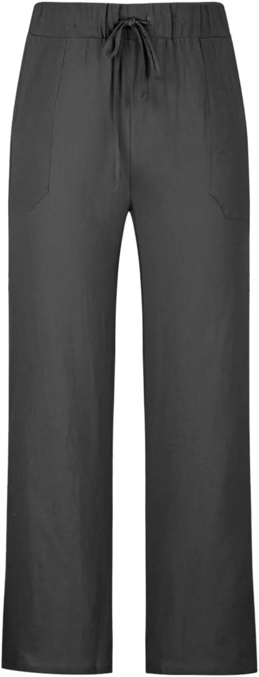 Dgoopd Men's Cotton Linen Pants Casual Elastic Waist Drawstring Pants Straight Leg Yoga Pants Lightweight Summer Beach Pants