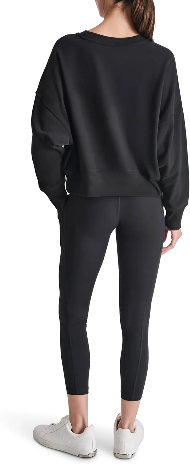 DKNY womens Studded Logo Cropped Crewneck Fleece Sweatshirt
