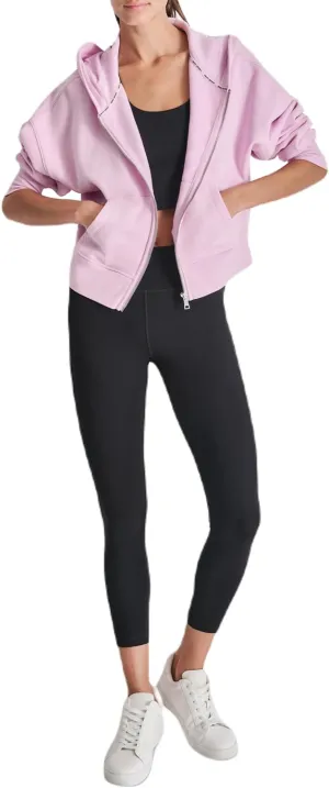 DKNY womens Studded Logo Full Zip Fleece Hoodie
