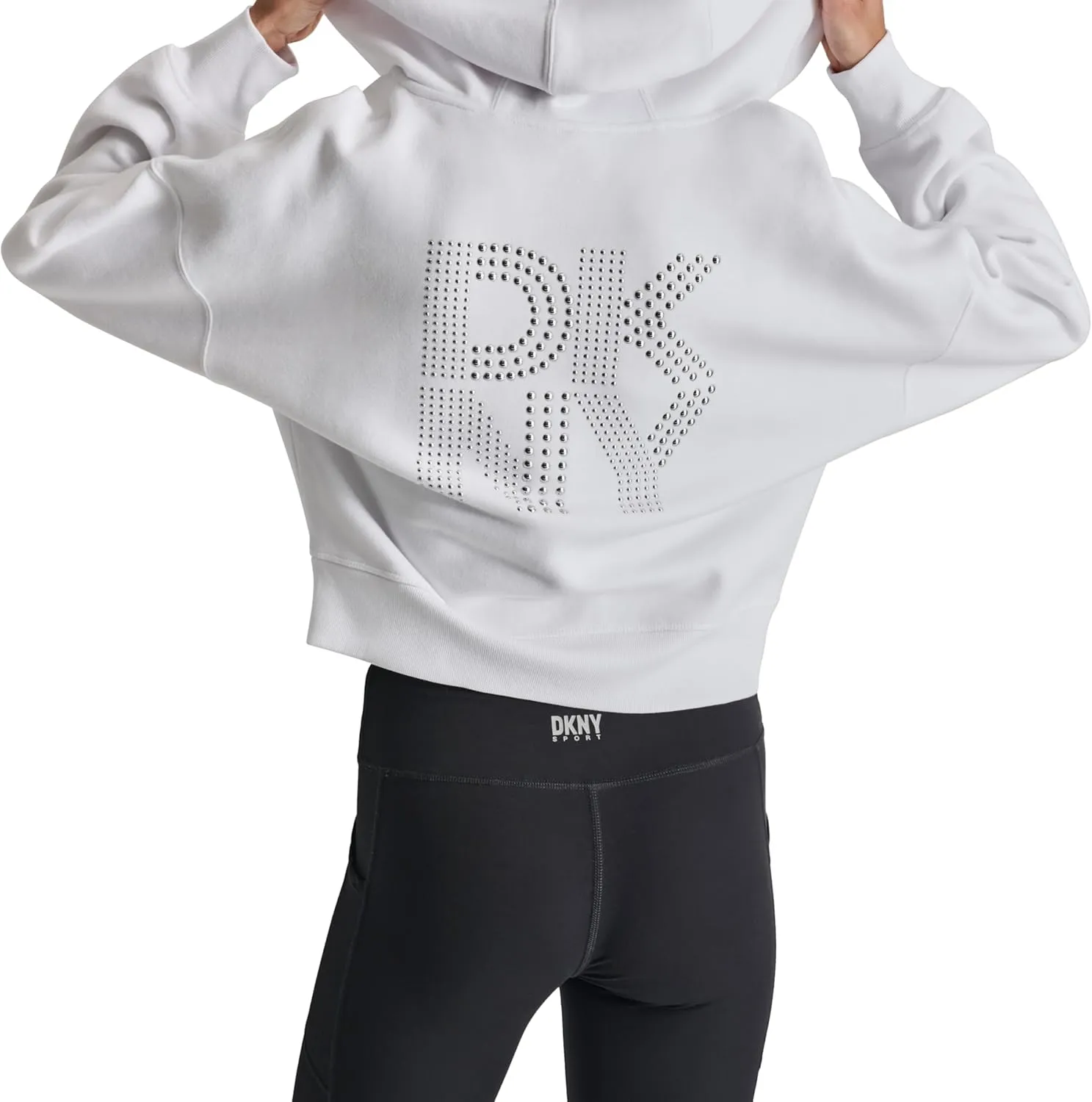 DKNY womens Studded Logo Full Zip Fleece Hoodie