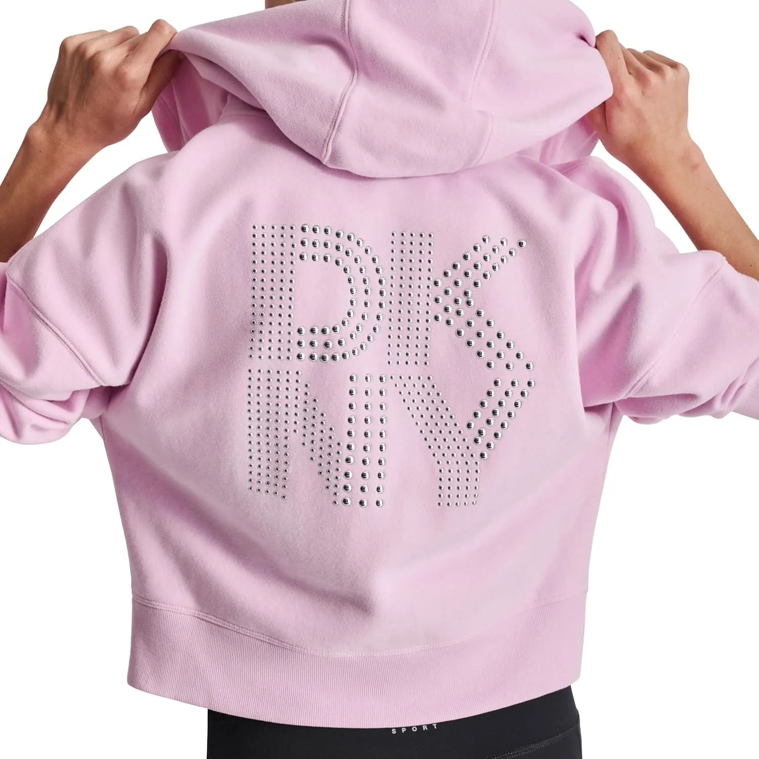 DKNY womens Studded Logo Full Zip Fleece Hoodie