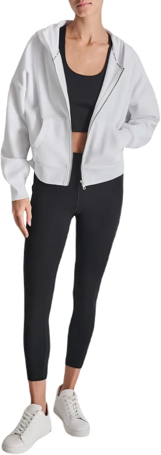 DKNY womens Studded Logo Full Zip Fleece Hoodie