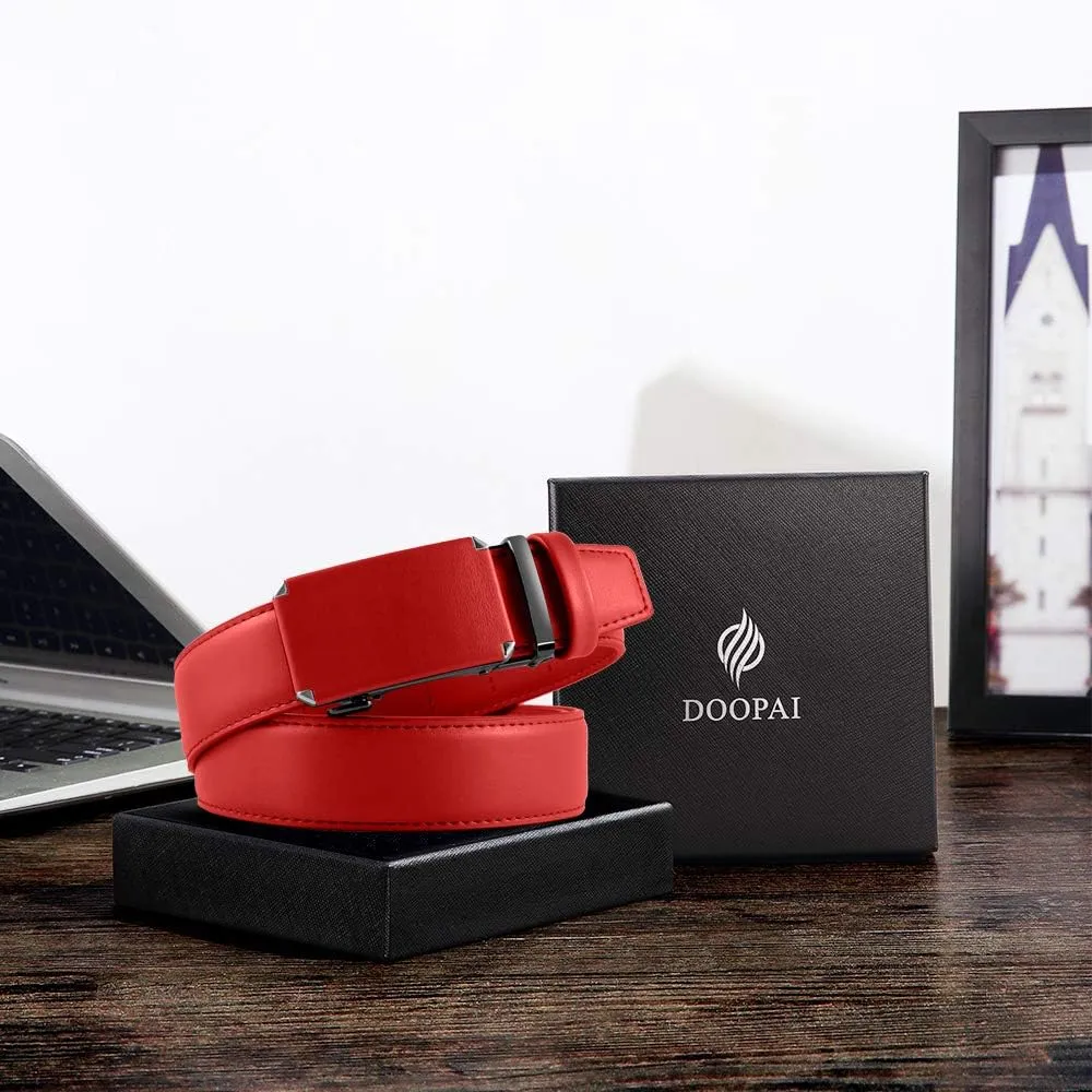 DOOPAI Belt Men, Ratchet Belt Dress Adjustable 1 3/8" Genuine Leather Designer Belt, Size Length Can be Cut, with Gift Box