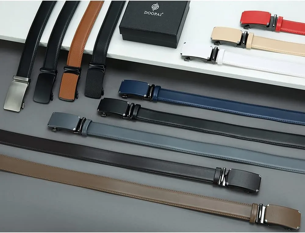 DOOPAI Belt Men, Ratchet Belt Dress Adjustable 1 3/8" Genuine Leather Designer Belt, Size Length Can be Cut, with Gift Box
