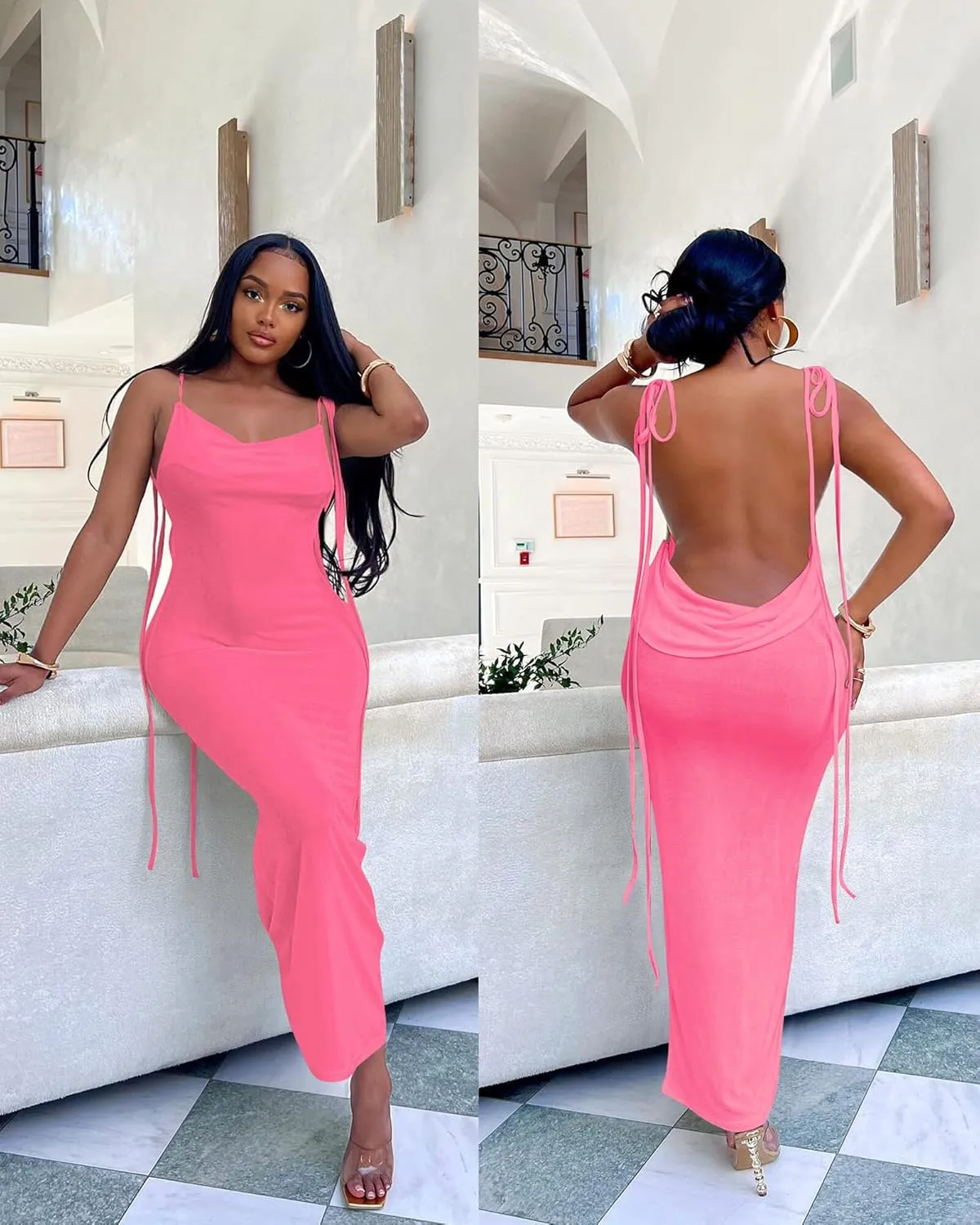 Doweha Women Backless Cowl Neck Cocktail Dress Halter Slip Long Semi Formal Party Wedding Guest 2025 Spring Summer Maxi Dress