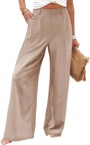 Dress Pants for Women Business Casual High Waisted Loose Fit Palazzo Pants Stretchy Wide Leg Work Pants with Pockets