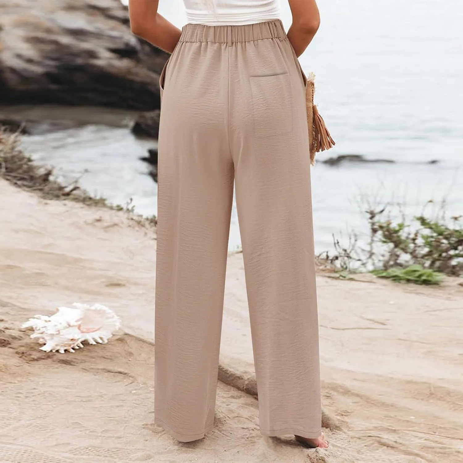 Dress Pants for Women Business Casual High Waisted Loose Fit Palazzo Pants Stretchy Wide Leg Work Pants with Pockets