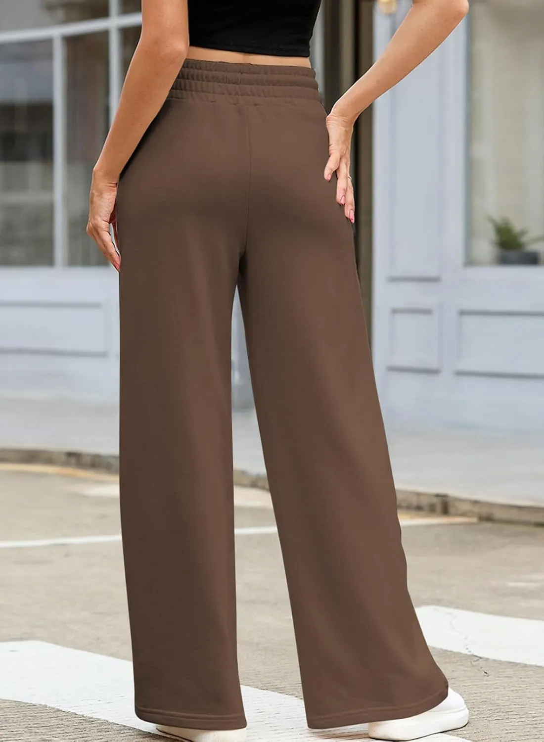 EVALESS Womens High Waisted Baggy Drawstring Sweatpants Casual Wide Leg Pants Long Trouser Slacks with Pockets