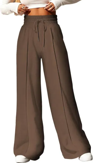 EVALESS Womens High Waisted Baggy Drawstring Sweatpants Casual Wide Leg Pants Long Trouser Slacks with Pockets