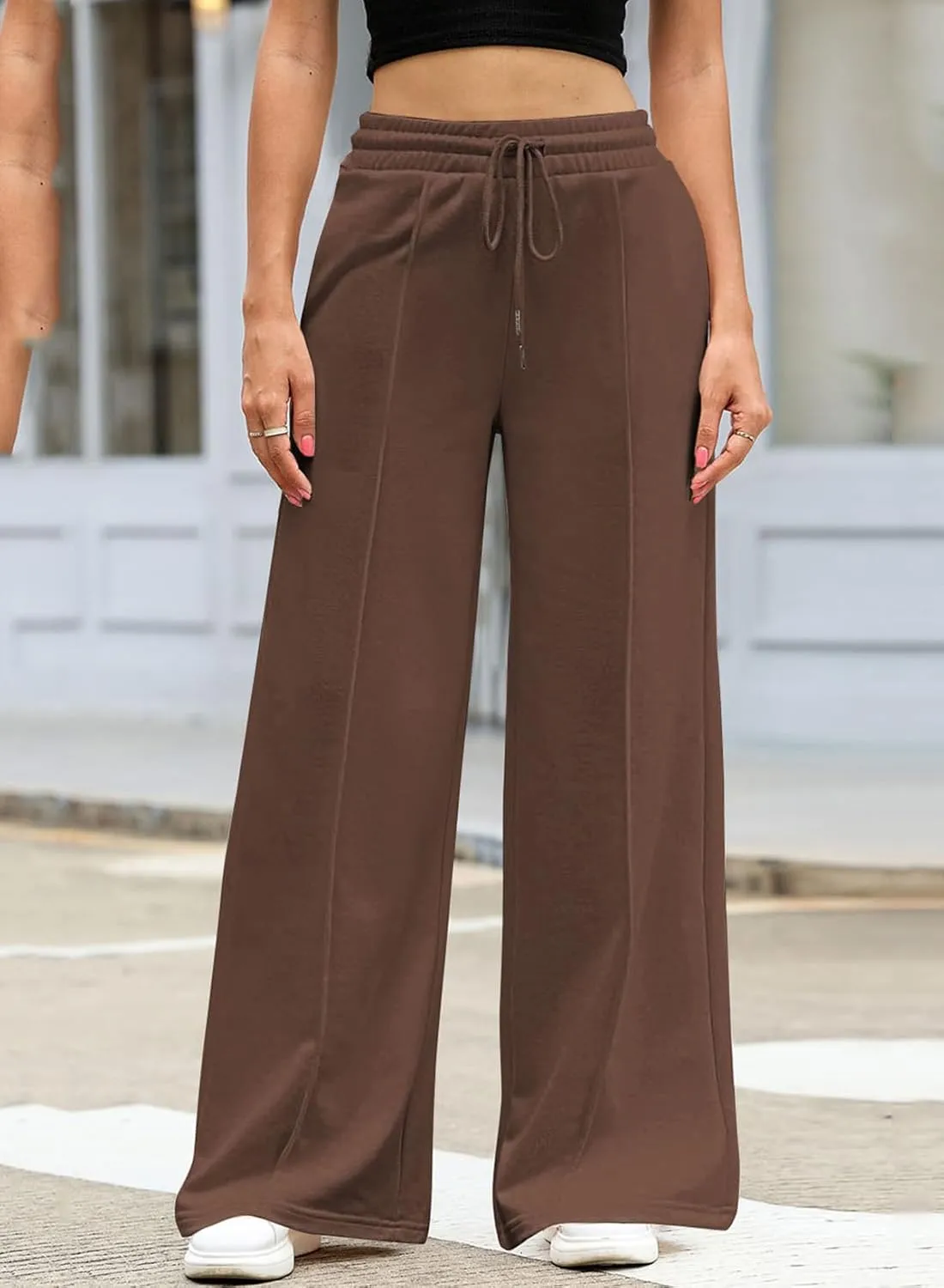 EVALESS Womens High Waisted Baggy Drawstring Sweatpants Casual Wide Leg Pants Long Trouser Slacks with Pockets