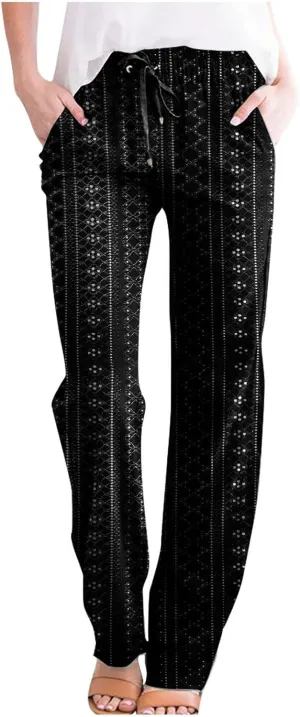 Eyelet Pants for Women Summer Capris Lightweight Casual Loose Solid Color Loose Fit Pants Fashion Yoga Pants for 2024